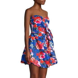 PARKER BLACK CHANTELLE STRAPLESS FLORAL-PRINT BOW DRESS LENNOX ROSE SZ 4 NWT‎